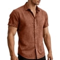 thumbnail image 2 of Men's Linen Short Sleeve Shirts Cotton Casual Lightweight Button Down Shirt Beach Vacation Summer Top Beach Shirt Brown 3XL, 2 of 9