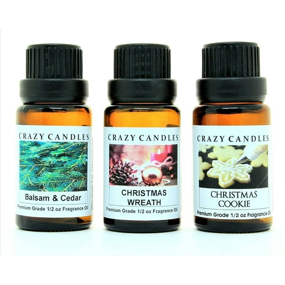 Crazy Candles 3 Bottles Set 1 Balsam & Cedar, 1 Christmas Wreath, 1 Christmas Cookie 1/2 Fl Oz Each (15ml) Premium Grade Scented Fragrance Oils