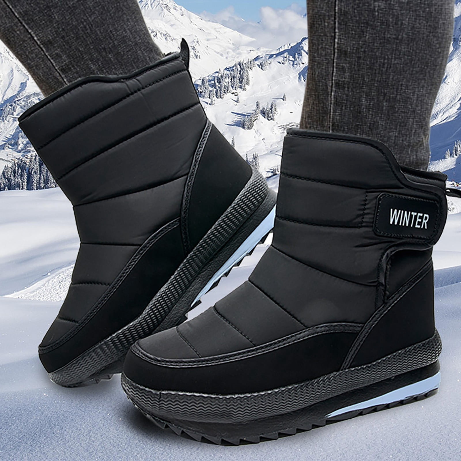None Mens Snow Boots Wide Width Slip on 