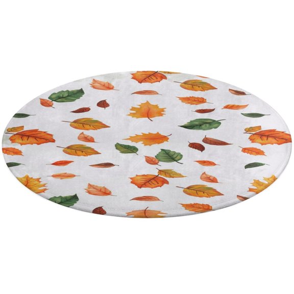 Autumn Harvest Maple Leaves Thanksgiving Round Small Area Rug, Print Non Slip Washable Floor Mat, Soft Throw Rug for Living Room, Powder Room Entryway, Bathroom, Bedside