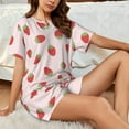thumbnail image 6 of Bingfone Strawberry Print Pajamas Sets for Women Soft Short-Sleeved Pjs with Lounge Shorts Two Piece Sleepwear, 6 of 8