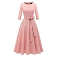 thumbnail image 2 of Cocktail Dresses for Women 3/4 Sleeve Crewneck Belted A Line Flowy Long Dresses Wedding Guest Dress Formal Church Tea Dress, 2 of 2
