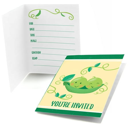 - Double the Fun - Twins Two Peas in a Pod - Fill In Baby Shower or First Birthday Party Invitations (8 count)