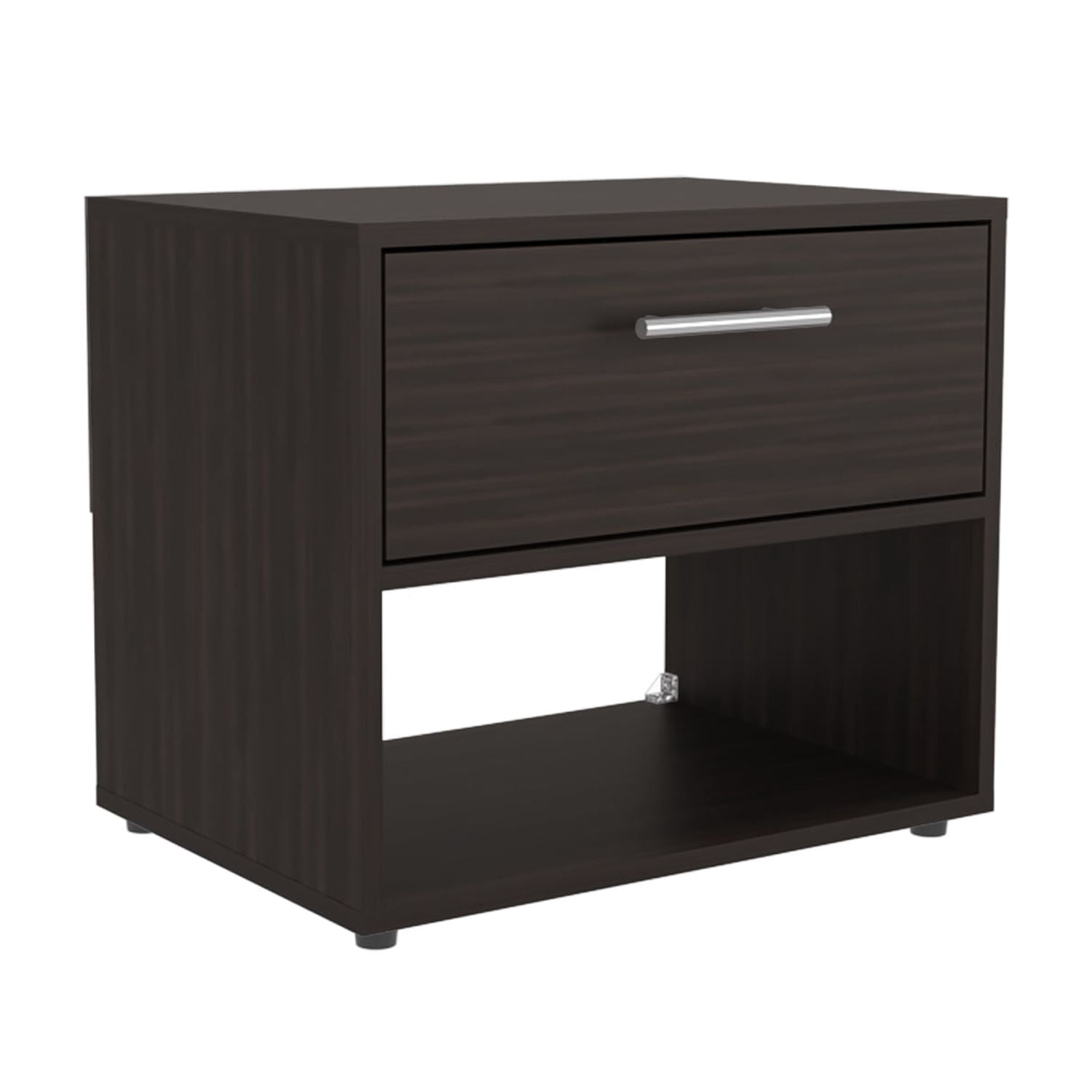 18" High Dark Walnut Nightstand with Drawer and Shelf for Bedroom or Living Room
