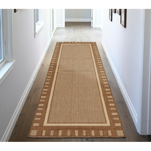 Ottomanson Jardin Collection Contemporary Bordered Design Indoor/Outdoor Jute Backing Area Rugs