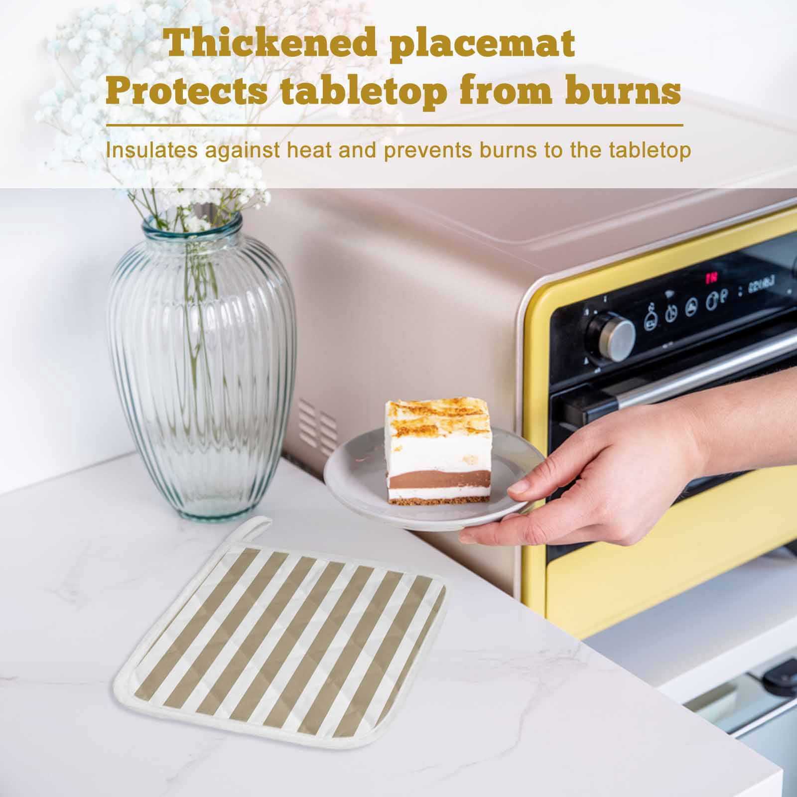 Beige Striped Pot Holders for Kitchen Heatproof Potholder, 3 Pack Modern Farmhouse Beige White Stripes Hot Pads Multipurpose Oven Pads Cloth Potholders Trivet for Cooking Baking