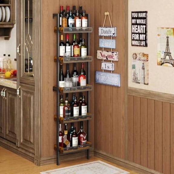 5-Tier Freestanding Wine Racks: 50 Bottles Wine Rack Shelf Wall Mounted with Fences Wines Bottle Holder Display Shelf Liquor Storage for Kitchen Dining Room Bar Wood 17.28''L x 7.95''W x 68.5''H