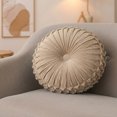 thumbnail image 2 of Coussin Rond en Velours Taupe - Ensemble de 2, 2 of 4