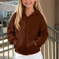 thumbnail image 3 of NAISIBABY Girls' Fleece-Lined Hooded Zip-Up Sweatshirt – Solid Color Long Sleeve Casual Jacket Coffee Size 7, 3 of 9