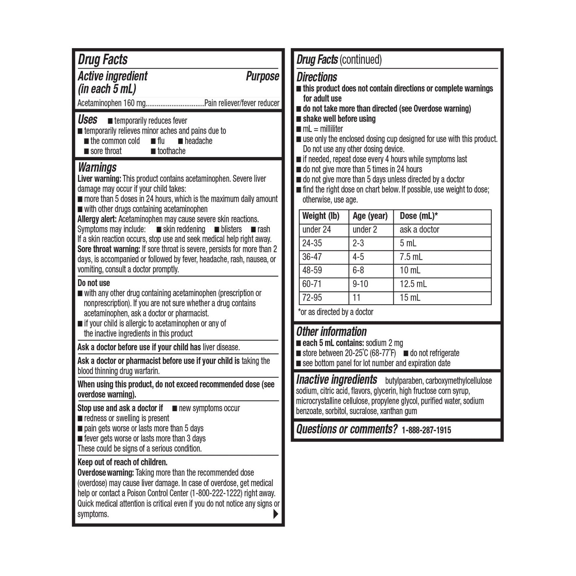 Suspensión oral de acetaminofén para niños, alivio de dolor y fiebre, sin colorantes, sabor cereza, 160 mg, de 2 a 11 años, 4 fl oz 6