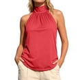 thumbnail image 3 of TrendOFT Halter Tank Top for Women Summer High Neck Tie Strap Camisole Tops Solid Sleeveless Dressy Casual Blouse Red XL, 3 of 7