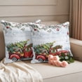 thumbnail image 2 of Christmas Truck Outdoor Pillow Covers 16"x16" Set of 2,Waterproof Throw Pillow Covers for Patio Furniture,Xmas Tree Branch Red Balls Snowflake Rustic Decorative Cushion Pillowcases for Garden Sofa, 2 of 9
