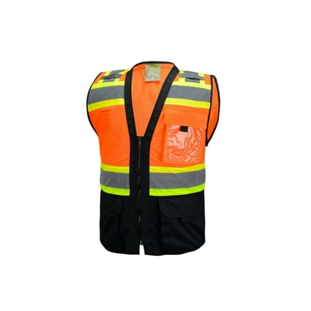 

Surveyor Black/ Orange Two Tones Safety Vest ANSI/ ISEA Photo ID Pocket Size 4XL