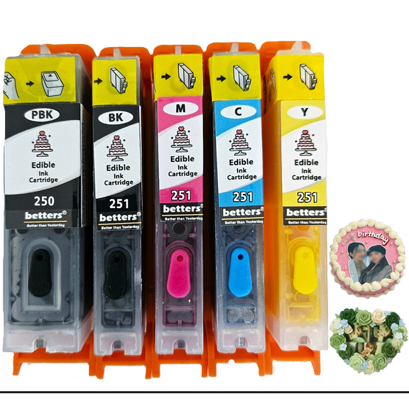 Betters® Edible Ink Cartridges for Canon PGI-250XXL CLI-251XXL, Food-Safe Ink for Cake, Cookie & Cupcake Printing, Edible Image Inks