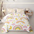 thumbnail image 2 of Manfei Kawaii Rainbow Quilt Full, Daisy Stars Moon Full Bedspread Sets, White Orange Pink, 3 Pieces, 1 Coverlet and 2 Pillowcases, 2 of 7