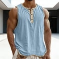thumbnail image 2 of KeShDi Henley Tank Tops Loose Tank Tops Men's Solid Color Sleeveless Round Neck Button Casual Sports T-shirt Top Light Blue S, 2 of 8