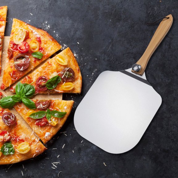 Pizza Peel 12 Inch, Aluminum Pizza Paddle with Foldable Wooden Handle, Pizza Steel, Pizza Rocker Cutter, and Metal Pizza Spatula-Ideal for Family Pizza Oven Baking ,Dough,Bread & Pastr