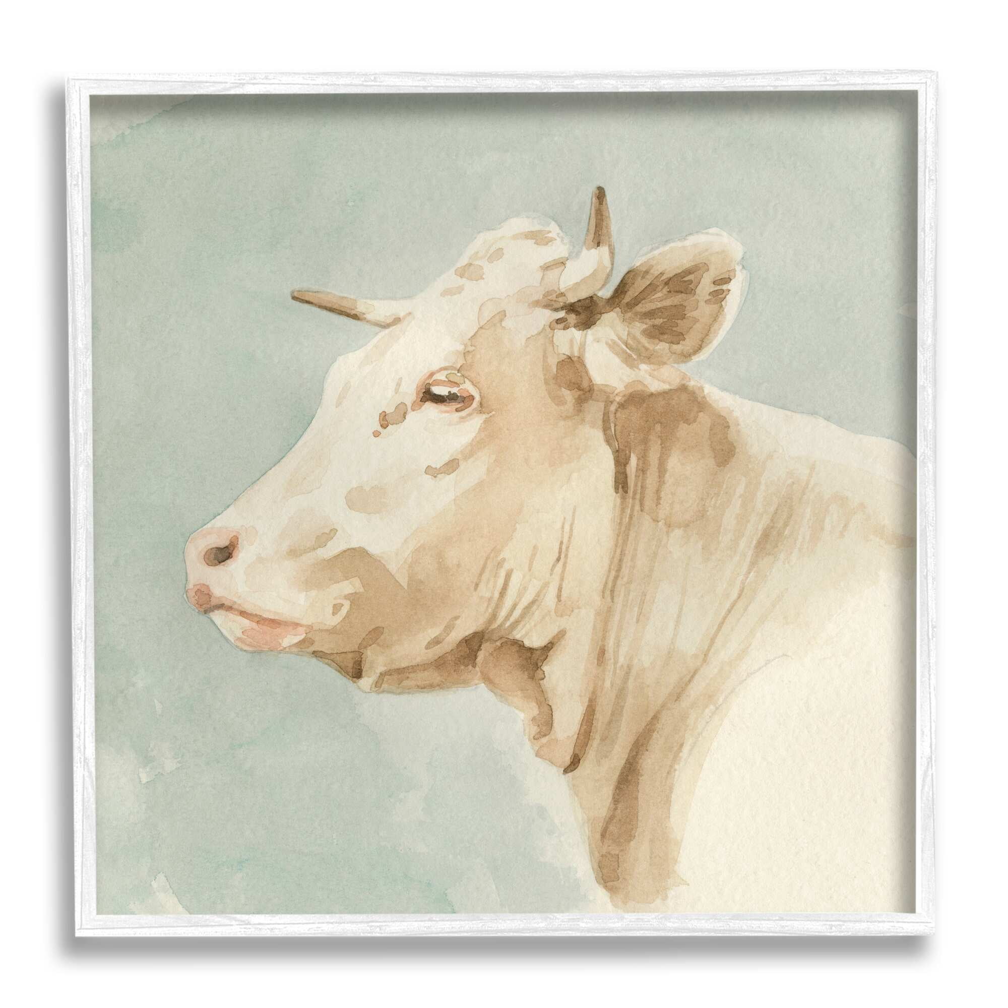 Stupell Industries Poised White Cow Watercolor Farm Animal Portrait, 12 x 12, Design by Emma Caroline