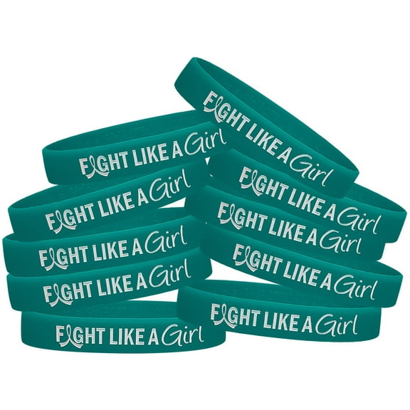 Fight Like a Girl Wristband Bracelets Ovarian Cervical Cancer PCOS Interstitial Cystitis Teal (10 Pack)