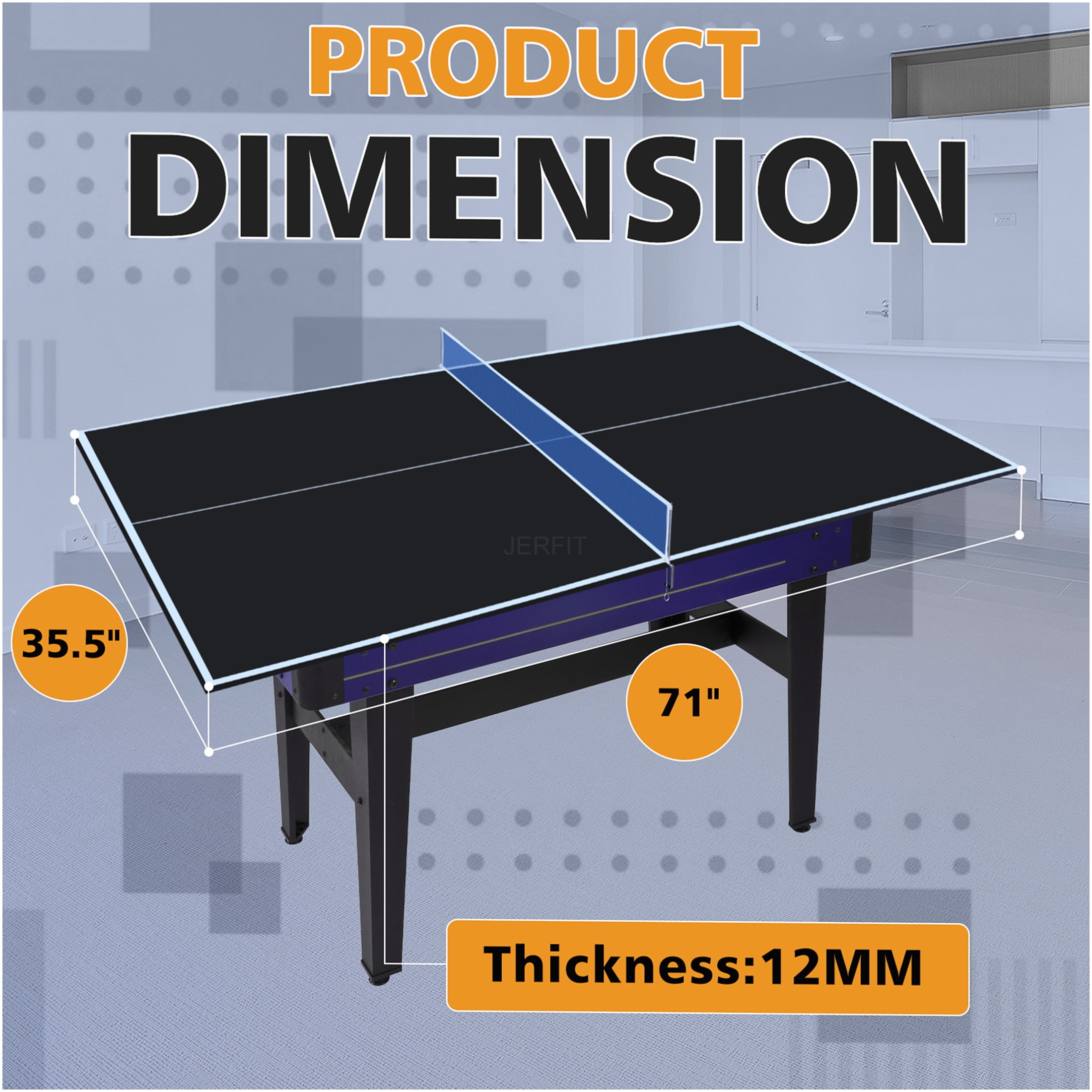 JERFIT 6x3ft Foldable Ping Pong Table Top, Black MDF Conversion Top for Indoor Table Tennis Games, Includes Net & Posts