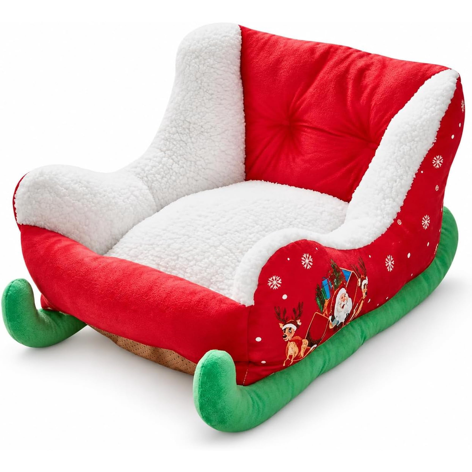 OYPGUE Christmas Sleigh Pet Bed Plush Holiday Bed for Cats and Small Dogs