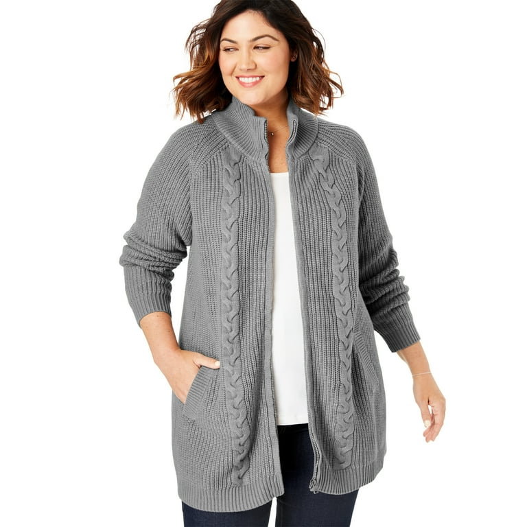 Plus size top zip front cardigan