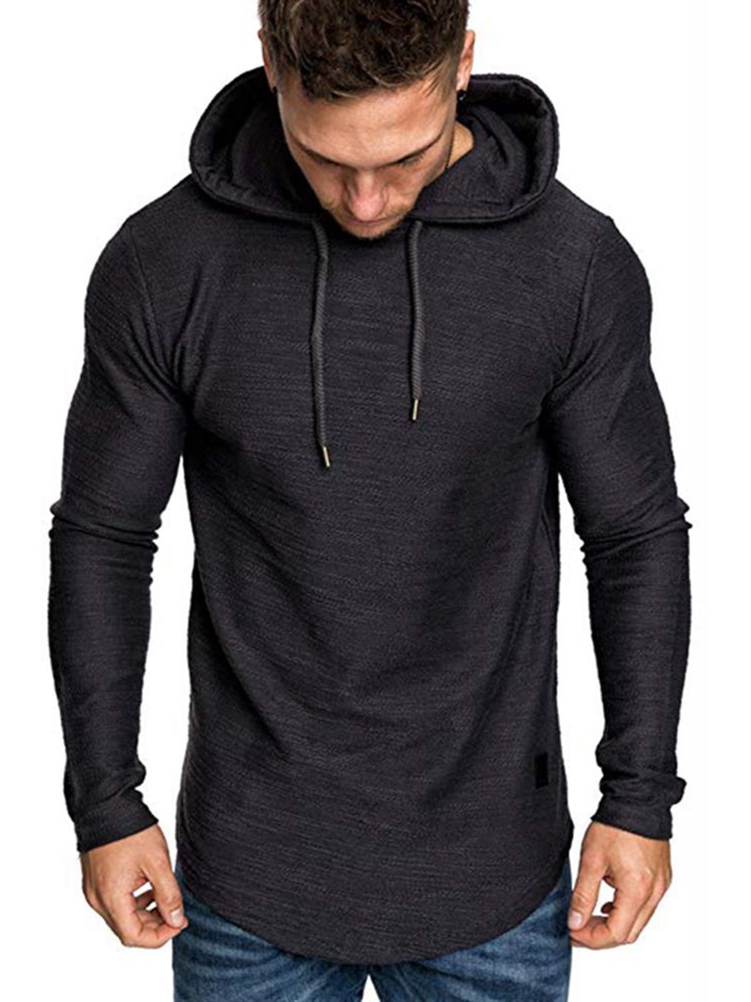 lexiart Mens Fashion Athletic Hoodies Pullover Solid Color Pleated Long Sleeved Sweatshirt 