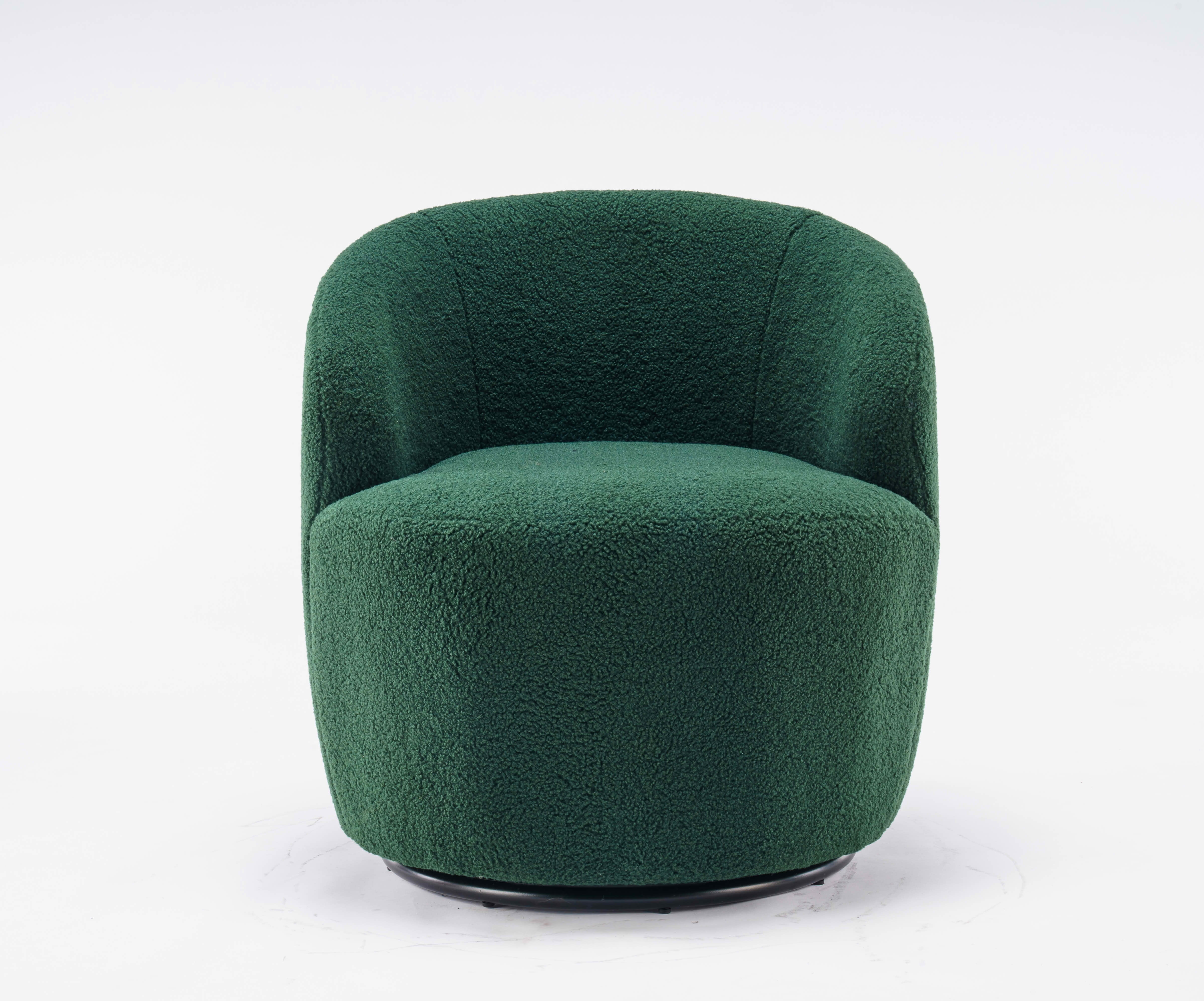 MAYEERTY Teddy Fabric Swivel Accent Armchair Barrel Chair, with Black Powder Coating Metal Ring, Dark Green
