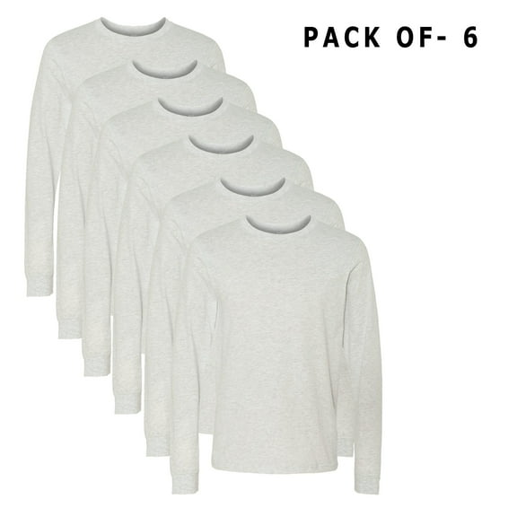 BELLA + CANVAS - Jersey Long Sleeve T-Shirt | 4.2oz 100% Airlume Combed and Ring-Spun Cotton Tee, Ash Color, Size-L, Pack of 6