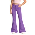 thumbnail image 3 of Girls High Waist Bell Bottom Pants Soft Stretch Durable Baggy Flare Uniform Pants Trendy Casual Trousers Back To School Daily Outfits,12-13Y,Purple, 3 of 8