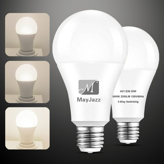 3-Way Led Light Bulbs 5000K Daylight, 50 100 150 Watt Equivalent, M MayJazz A21 E26 LED Bulbs, Perfect for Home Lighting, 2 Pack