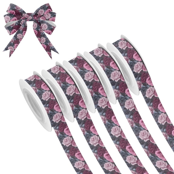 5 Rolls Christmas Ribbon 1.5 inch Wide Decorative Ribbon for Gift Wrapping and Holiday Decorations Roses in Pink and Gray Tones