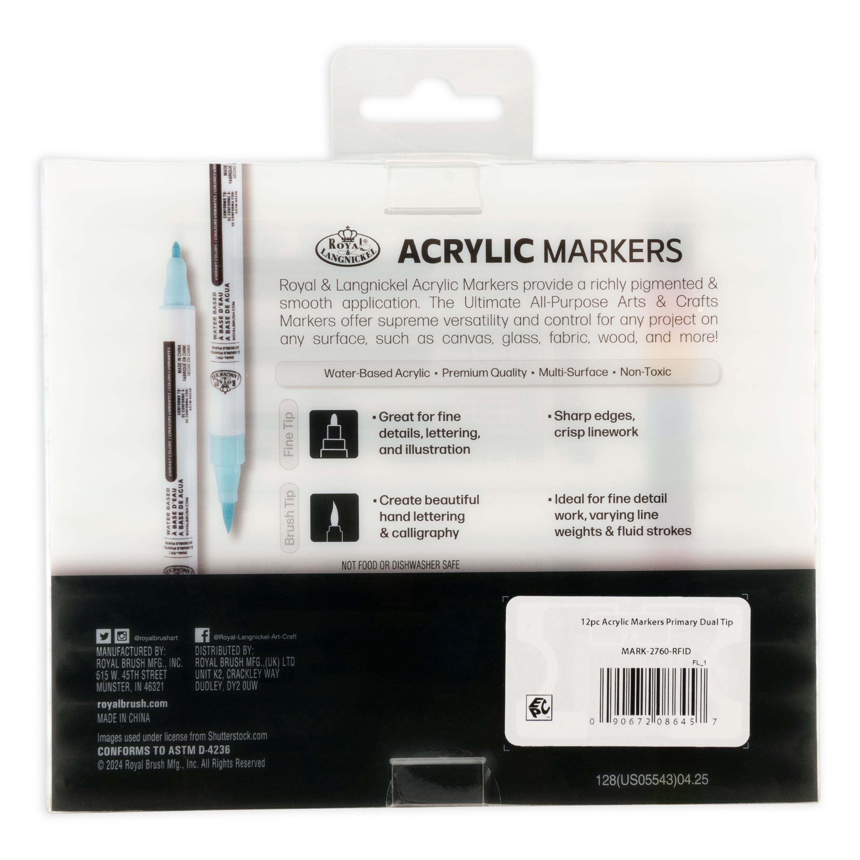 Royal & Langnickel - 12pc Dual Tip Acrylic Paint Marker Set, Primary and Neon Colors