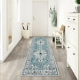 thumbnail image 3 of Findosom 2'x6' Vintage Boho Runner Rug Washable Non-slip Area Rug,Hallway Indoor Farmhouse Bedroom Kitchen Living Room Non Shedding Runner, Contemporary Low Plie Floor Carpet Doormat,Teal, 3 of 9