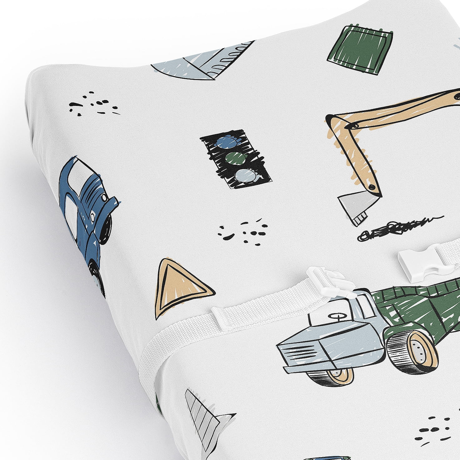 Sweet Jojo Designs Construction Truck Green and Blue Boy Changing Pad Cover Sheet