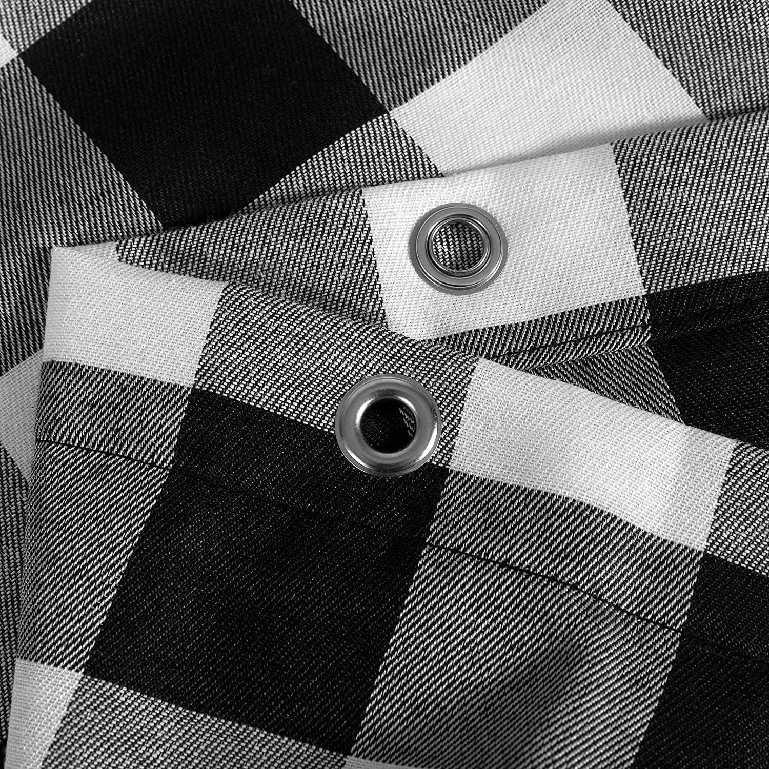 Extra Long Buffalo Check Shower Curtain: Cotton Blend Plaid Woven Texture & Machine Washable, Water-Repellent, Rustic Farmhouse Style for Bathroom - Black and White, 72x84 Inch