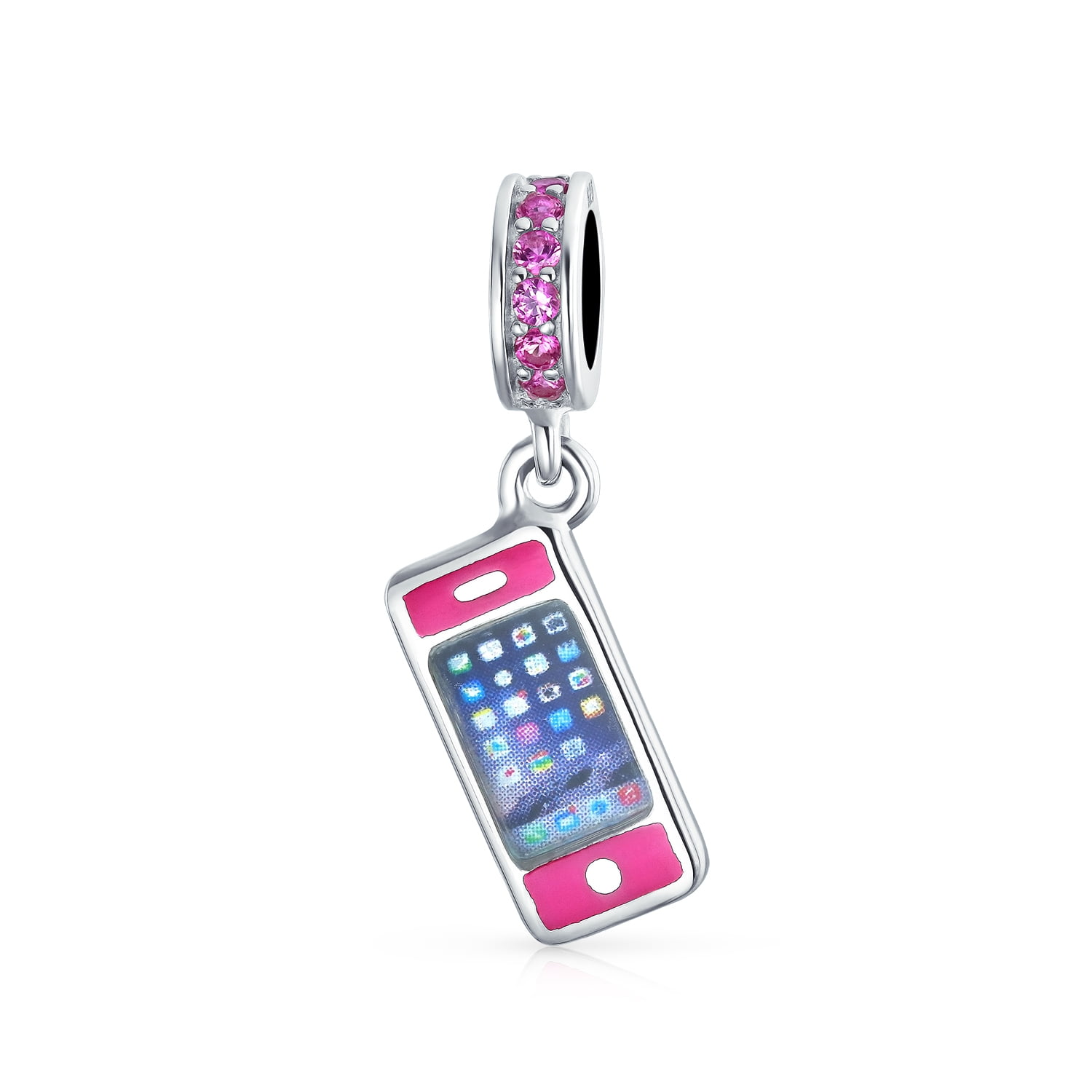 925 Sterling Silver Hot Pink Enamel Bead 1 2 Dangle Bracelet Bead Charm Enhancer