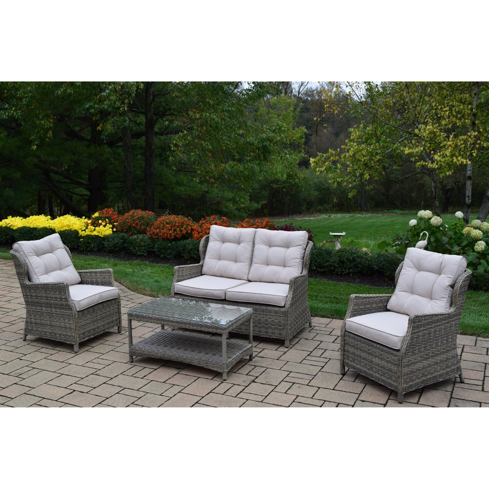 Oakland Living Borneo Resin Wicker 4 Piece Patio Conversation Set with ...