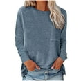 thumbnail image 2 of Tbopshirt Womens Top Women Casual Soild O-Neck T-Shirt Loose Long Sleeve Tops Pockets Solid Blouse, 2 of 5