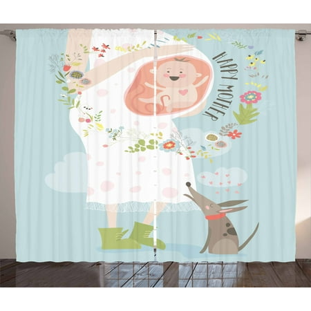 Baby Shower Curtains 2 Panels Set Happy Mother Quote With