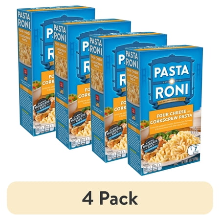 (4 pack) Pasta Roni Four Cheese Corkscrew Pasta, 6oz Box