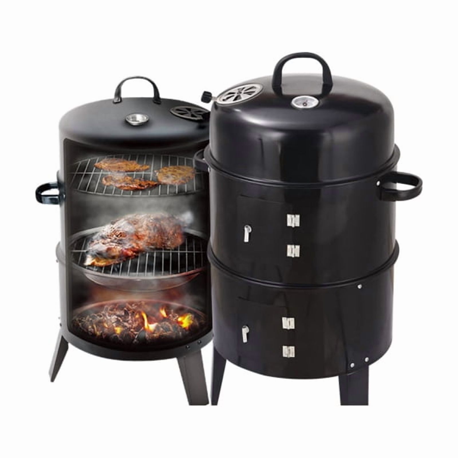 Outdoor double-layer grill, charcoal wood fired braising and smoking stove