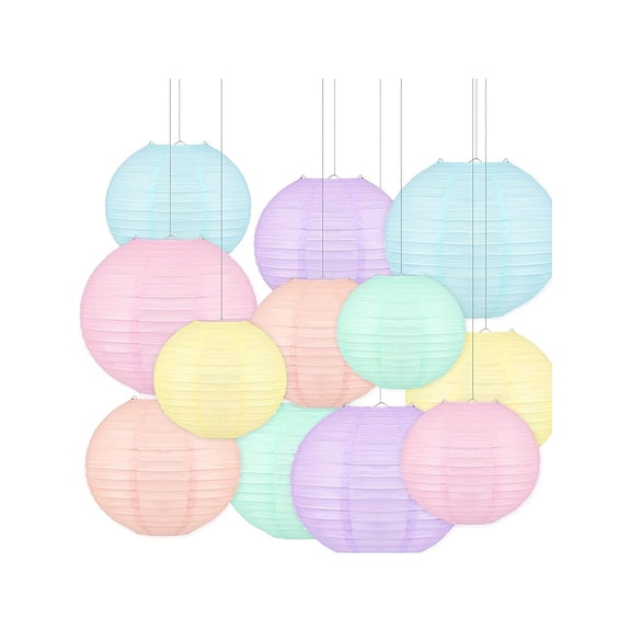 6Pcs Pastel Rainbow Paper Lanterns - 10 Inch Multicolor Round Paper Lanterns for Birthday, Baby Shower, Wedding & Party Decorations