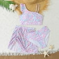 thumbnail image 2 of Tiweut Girls' 3 Piece Set Floral Print Bikini Swimsuit Beach Skirt Ruched Bathing Suit,Light Purple, 2 of 4