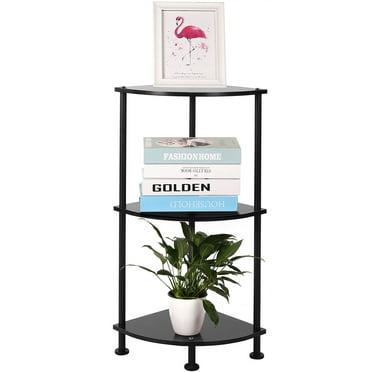 3 Tier Corner Display Rack, Casacomfy, Metal Column Corner Shelf Stand, Black Multipurpose Shelving Unit for Bathroom, Living Room, Kitchen, Home Office