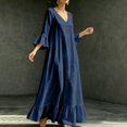 thumbnail image 4 of Women's V Neck Flowy Midi Dress, 3/4 Bell Sleeve Ruffle Hem Loose Casual Dress with Side Pockets, Boho Vacation Dress for Beach Daily Outfits Navy XL(XL), 4 of 9