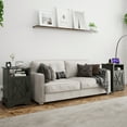 thumbnail image 3 of Heynemo 2Pcs Farmhouse Nightstand with Charging Station, Wooden Rustic Tall Bedside Table, for Bedroom, Living Room, Dark Gray, 3 of 9