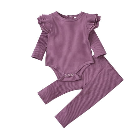

Baby Boys Girls Solid Knitted Romper Tops+Pants Sets Outfits