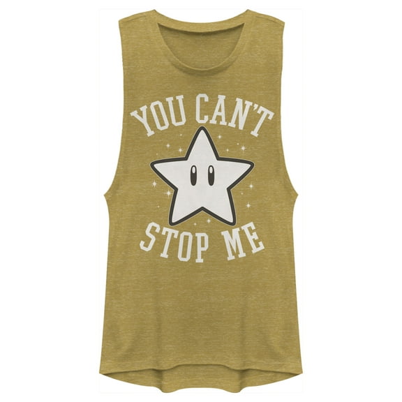 Junior's Nintendo Super Star You Can't Stop Me  Festival Muscle Graphic Tee Gold Heather Medium