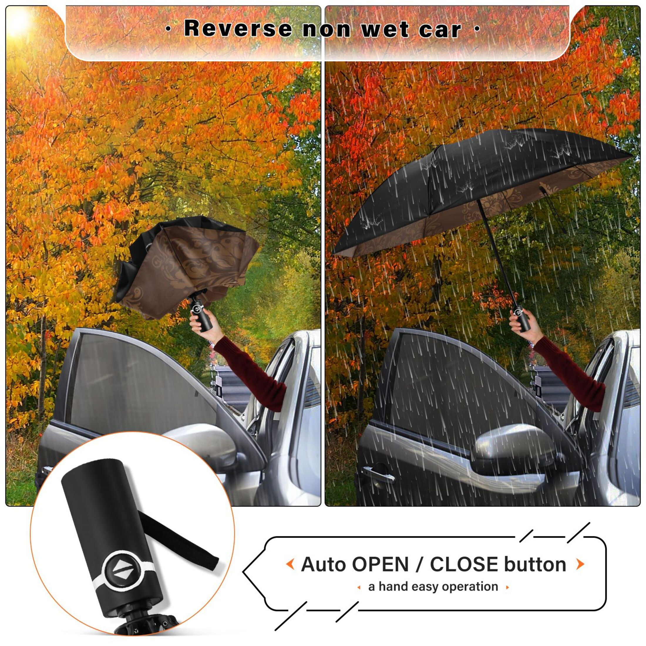 Damask Pattern Extra Large Automatic Umbrella, UV Protection, Waterproof, Auto Open and Close